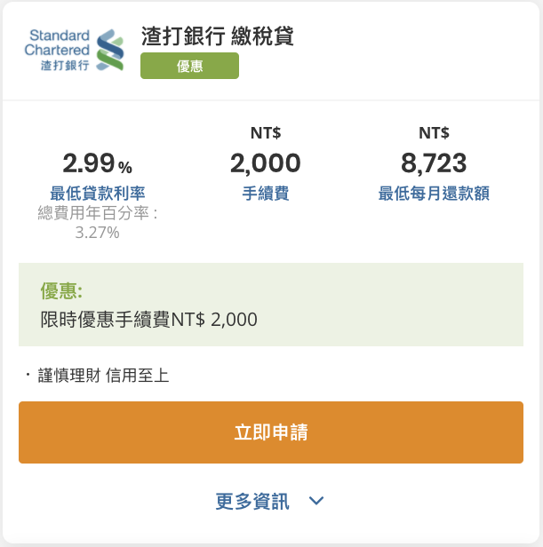 渣打銀行 渣打繳稅貸
